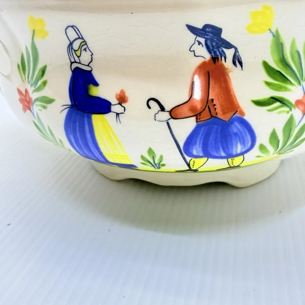 Rare Quimper Style French Château Lidded Serving Dish Covered Hand Painted 9